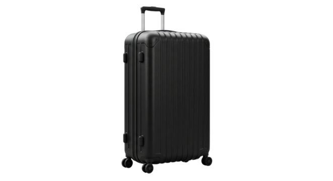 Standing Black Suitcase with Wheels on White Background