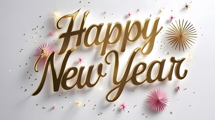 Elegant New Year Greeting on White Background with Pink and Gold Accents