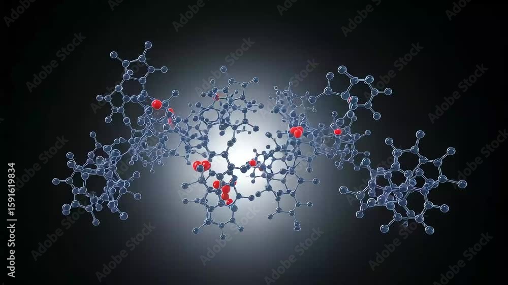 Aufkleber abstract molecular structure rendered in 3d featuring blue and red elements on dark background