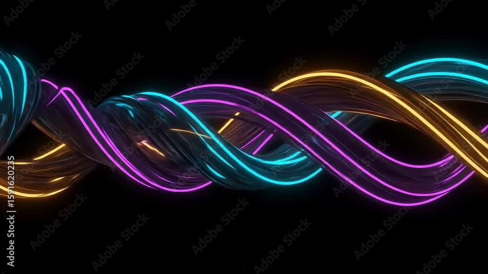 Poster abstract neon light waves intertwining against a dark background, creating a dynamic visual effect