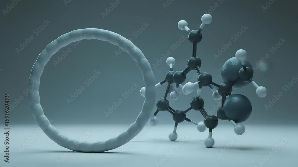 Aufkleber abstract molecular structure with ring and spheres in monochrome on gradient backdrop
