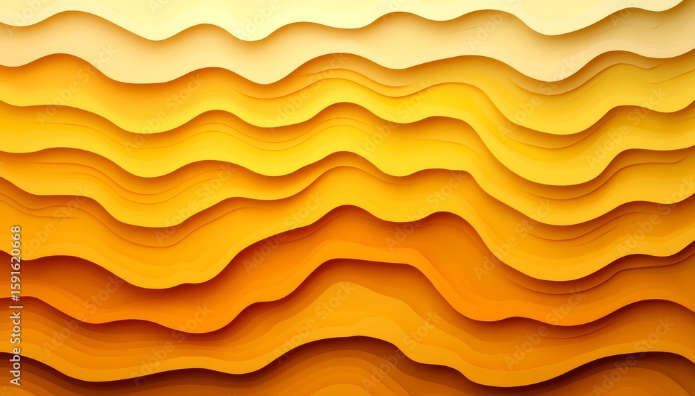 Poster layered waves in warm yellow and orange colors creating a calming flow style for design projects