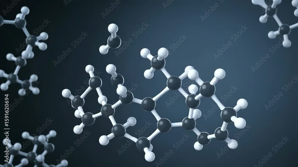 Aufkleber abstract molecular structures floating against a dark blue background in a 3d render