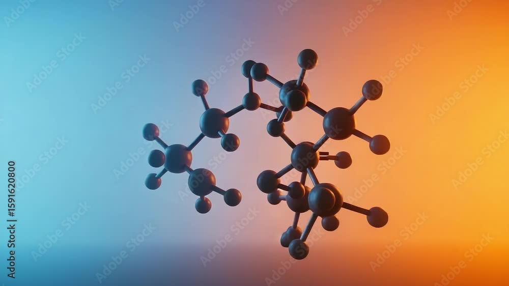 Aufkleber abstract molecular structures in blue and orange tones with spherical atoms and dimensional renderin