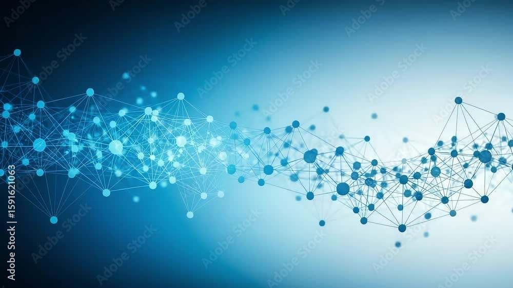 Poster abstract network visualization in shades of blue illustrating technology and data connections