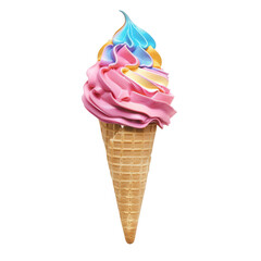 Vibrant triple-colored ice cream cone