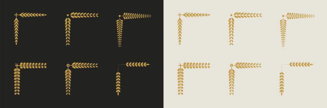 Elegant, classical and vintage laurel wreath border pack, featuring a variety of botanical corner decorations. decorative design ornament for invitation card, certificate, wedding, diploma, award etc
