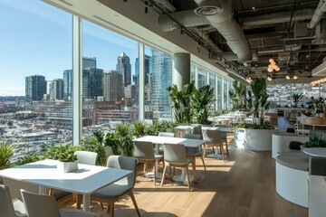Modern Open Plan Office Restaurant With City View