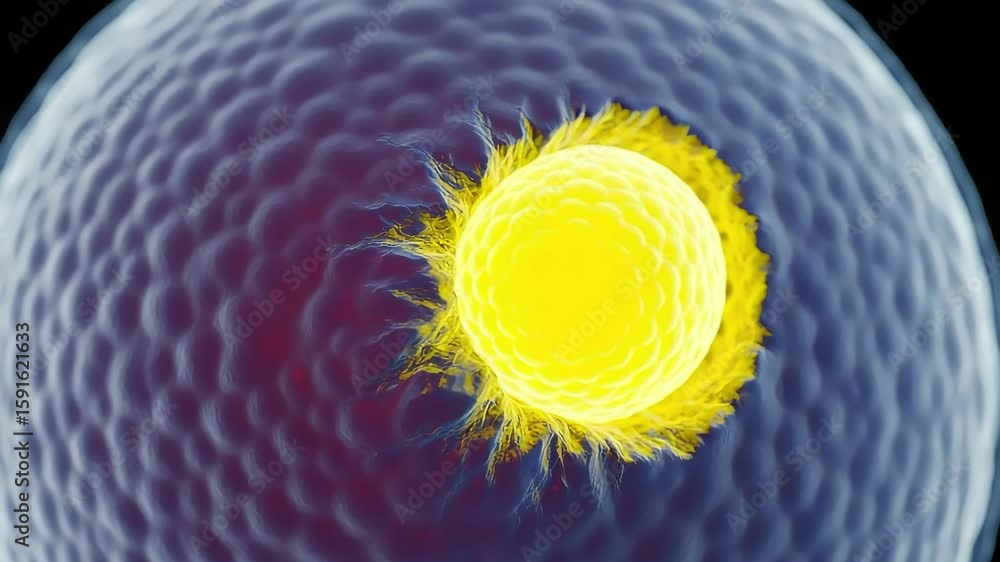 Aufkleber abstract visualization of a yellow sphere embedded in a detailed blue cell structure