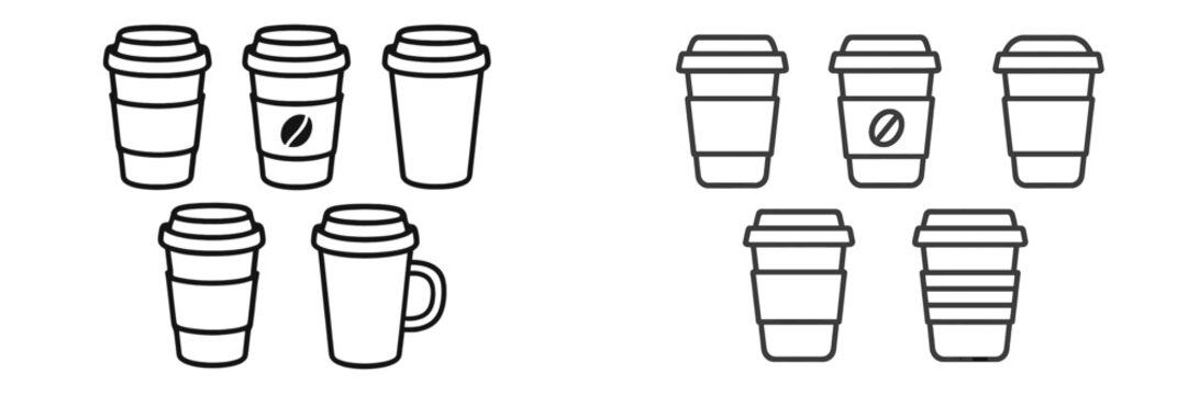 Modern coffee cup designs showcasing variety in styles and shapes for cafe settings and takeaway options