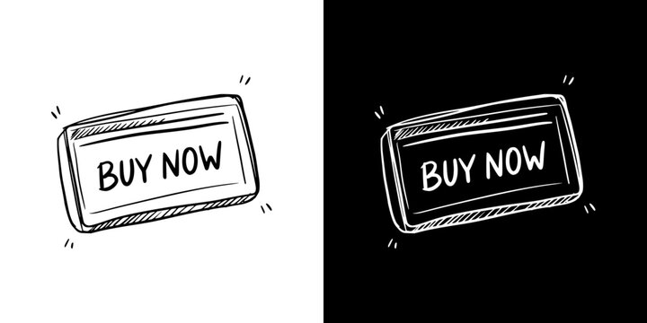 Sketch of "Buy Now" button, isolated vector image, two design variants - on transparent and black background, chalk inscription

