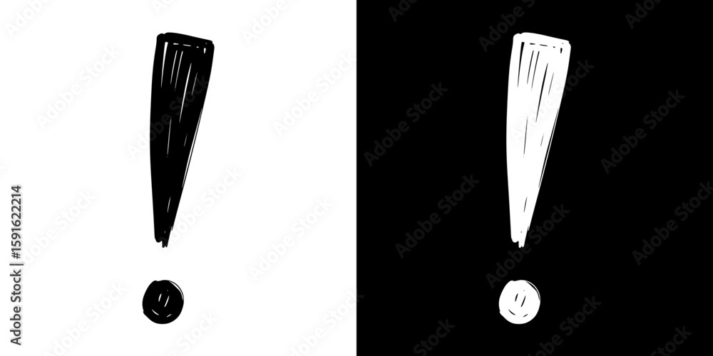 Poster pencil drawing of exclamation mark, isolated vector image, two design variants - on transparent and 
