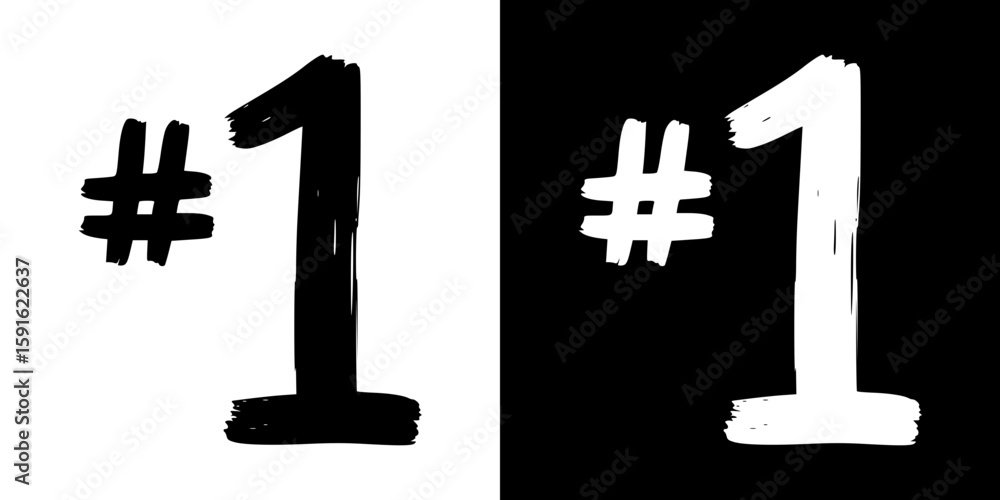 Poster isolated pencil drawing of number 1 with hashtag, isolated vector image, two design variants - on tr