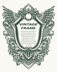 Fototapeta premium Highly detailed vintage engraving vector frame with intricate ornate and floral patterns