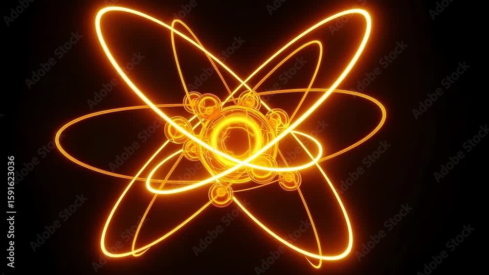 Aufkleber animated orange atomic structure against black background with circular orbital paths