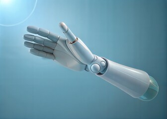 Futuristic robotic arm extending upwards on a gradient blue background illustration