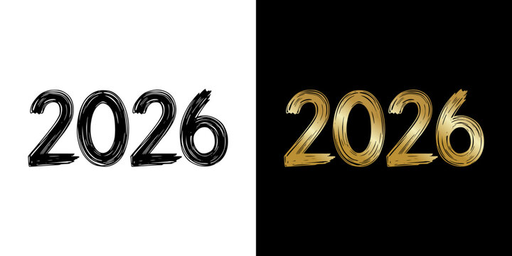 "2026" text pencil drawing isolated vector image on transparent and black background  