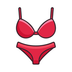 Colored vector icon of red lingerie set with panties and bra, symbolizing femininity, fashion, and intimate apparel. Isolated on a transparent background