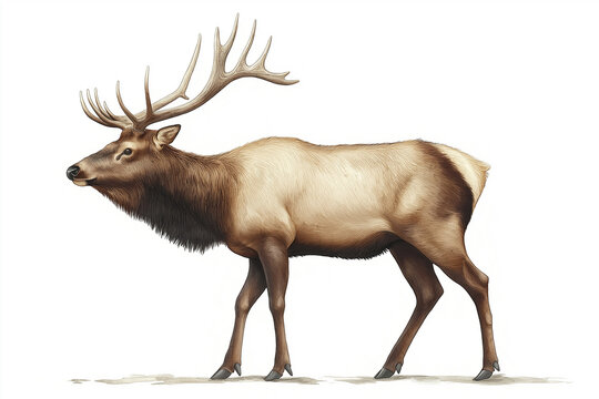 Majestic elk illustration with impressive antlers and natural wildlife setting