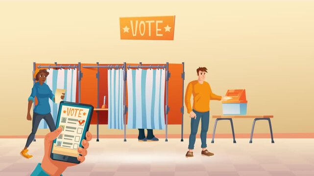 Modern Voting Scene with Mobile Ballot