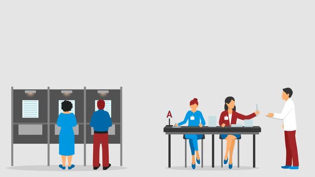 Flat Illustration of People Voting at Poll Booth with Election Staff on Duty Civic Duty and Democratic Participation Concept