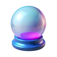 3D render of a lossy glass snow globe icon in blue and purple hues, semi-transparent glass, shiny reflections, playful and vibrant design