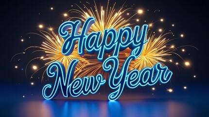 New Year Greeting Illustration with Sparkling Gold Lettering and Night Sky
