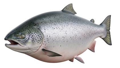 Obraz premium Elegant salmon fish, 3d render on white background. high nutritional value, abundance of omega-3 fatty acids, high-quality protein, and vitamins like D and B12. Atlantic nature beauty.