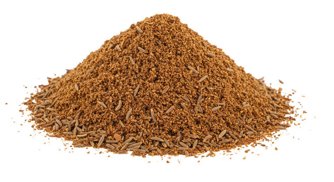 Pile of Ground Cumin Seeds Isolated.