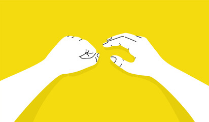 One hand clenched in a fist expressing stress and  another hand is reaching to hold it, flat vector illustration.