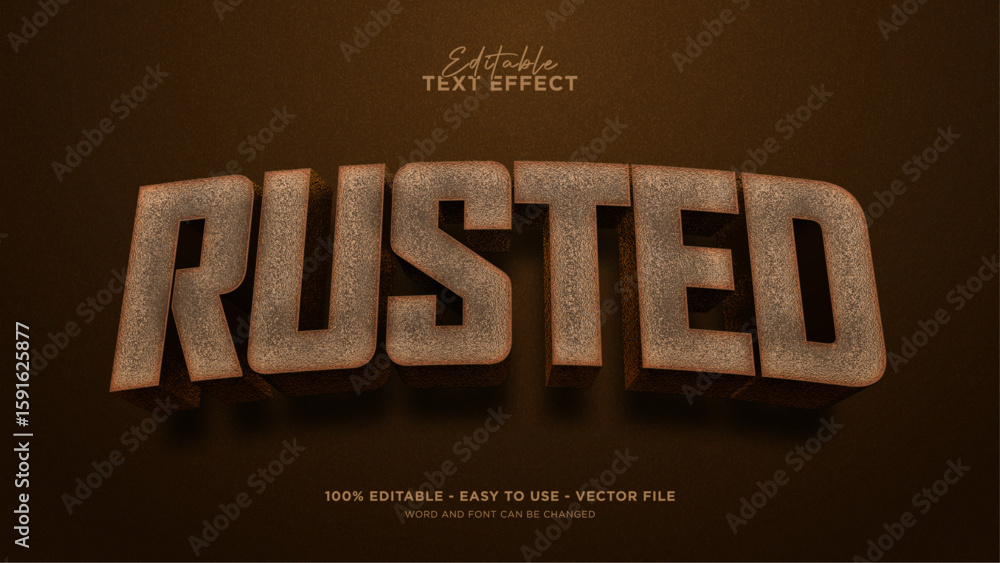 Poster editable rust 3d text effect, iron text effect template