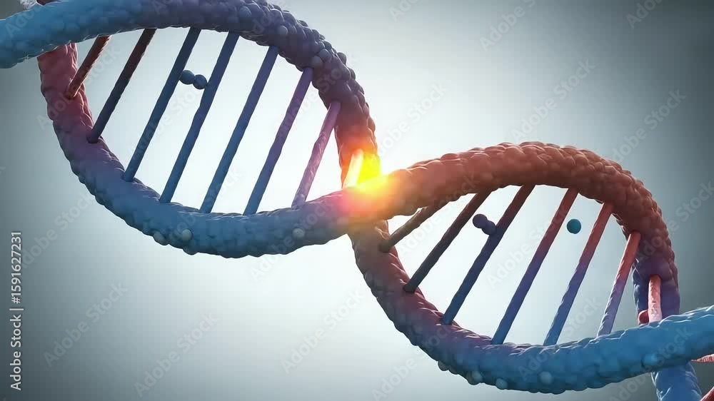 Aufkleber detailed 3d render of a double helix dna structure with blue and red hues against a gradient backgro