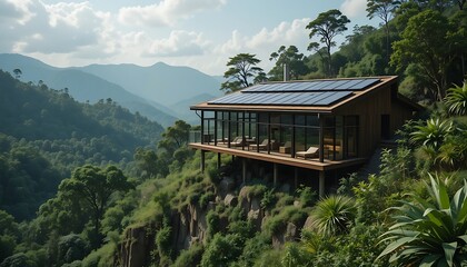 Modern Mountain Cabin Retreat with Solar Panels Offering Breathtaking Views