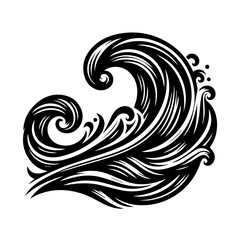 Fototapeta premium A dynamic black and white illustration of a powerful ocean wave curling and splashing with energetic lines