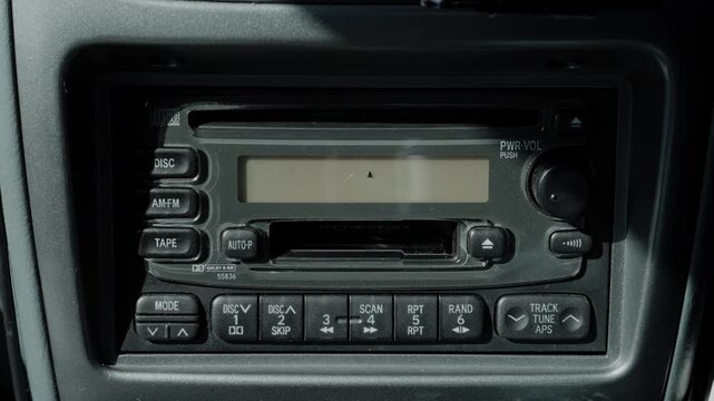 Insert a Cassette Tape into a Retro CD Cassette Audio Deck Mounted in a Vintage Car, Listen to Music, then Eject the Cassette  |  Japan