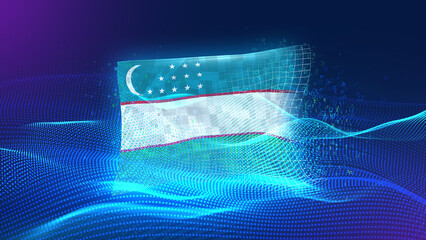 Uzbekistan A futuristic digital background merging with a national flag symbol, representing the...