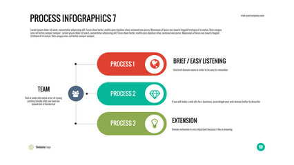 Process Infographic Team: Visualizing team responsibilities or project phases with three interconnected steps. Ideal for clear communication
