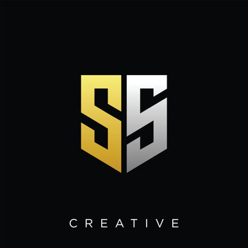 SS Monogram Shield Logo in Gold and Silver Vector