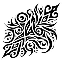 Fototapeta premium An intricate black and white tribal tattoo design featuring swirling abstract patterns and sharp lines
