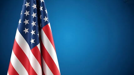 Patriotic Display American Flag Against Gradient Blue Backdrop Symbolizing Freedom and National Pride in Striking Visual Composition Ideal for Independence Day