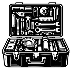 An open toolbox filled with a comprehensive collection of various tools and equipment for repair and maintenance