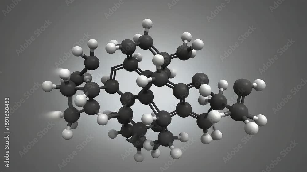 Poster detailed molecular structure rendered in gray scale against a gradient backdrop with lighting