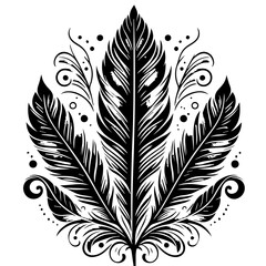 Obraz premium An artistic arrangement of three ornate feathers with swirling decorative elements, creating a bohemian design