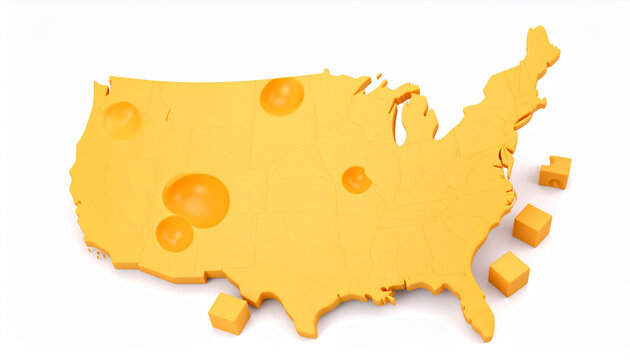 USA Map Shaped Like Swiss Cheese with Holes on White Background AI-generated