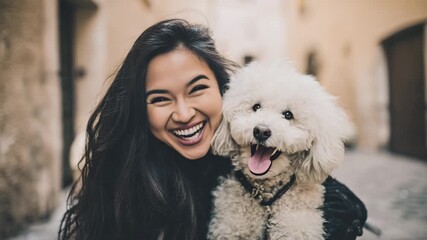 A loving close shot highlights the genuine connection between a woman and her loyal pet, capturing a moment of true friendship and warmth.