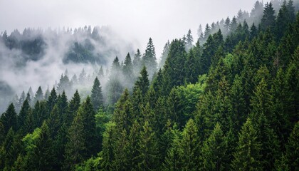 Misty mountain forest scene