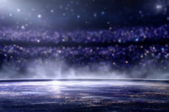 Empty Stage With Blurry Crowd Under Spotlight At Night