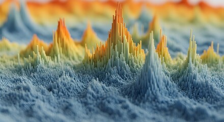 Abstract 3d landscape with data peaks and valleys. Digital information visualization for technology and science.