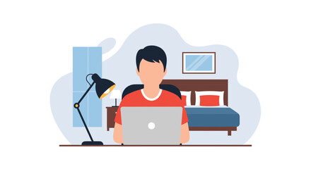 Person working on laptop from home office, perfect for illustrating remote work, work from home, or online business concepts.