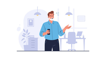 Confused businessman looking at his smartphone in the office. Perfect for websites, presentations, or articles about business challenges.